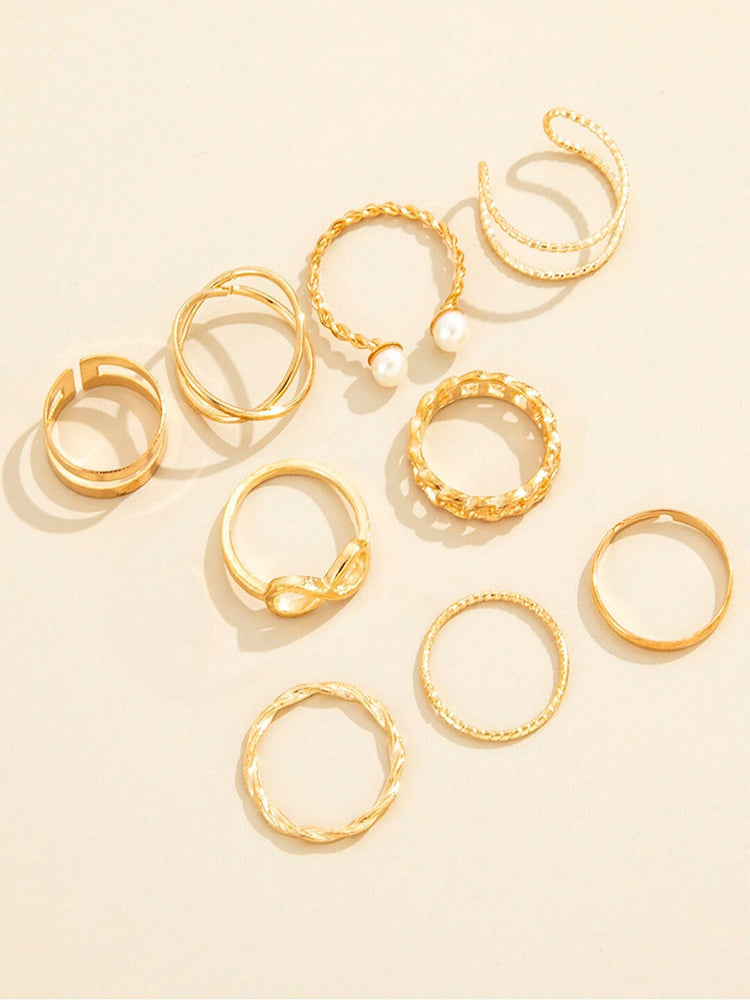Set Of 9 Gold-Plated Finger Ring