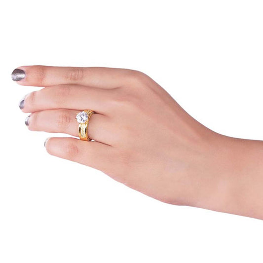 Women Gold-Plated Adjustable Diamond Ring